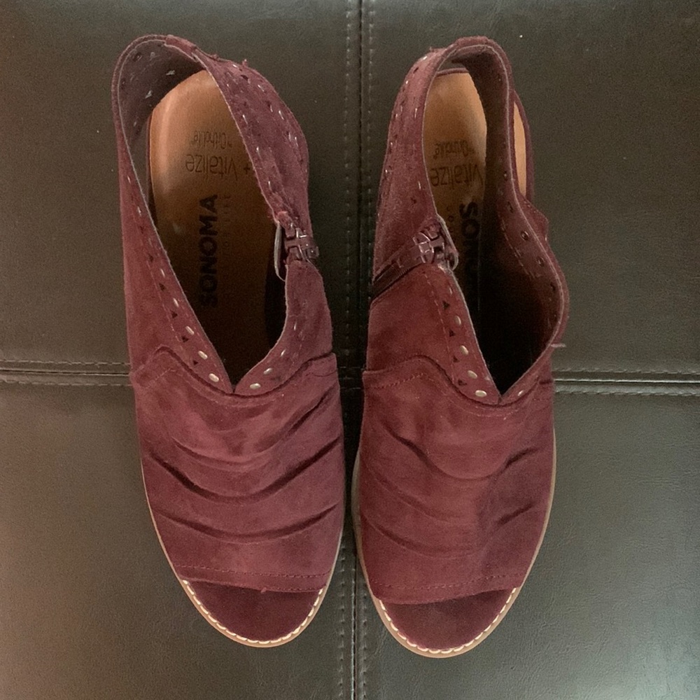 Wine Colored Open Toe Slingback Shooties